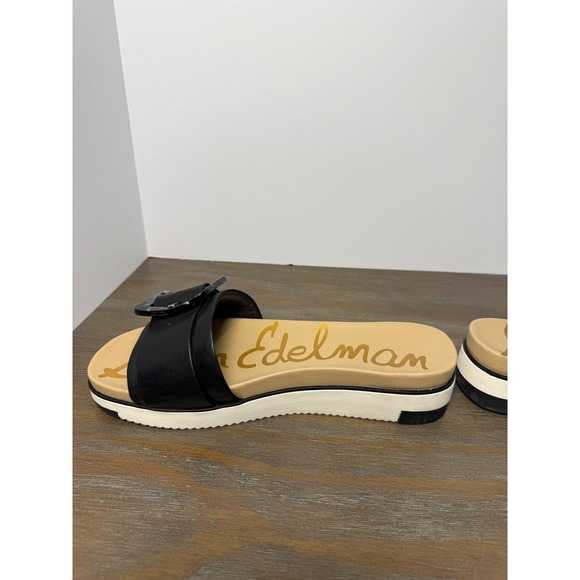 Sam Edelman Ariane Black Platform Slides Buckle Sandals 7.5 Leather - Picture 5 of 11